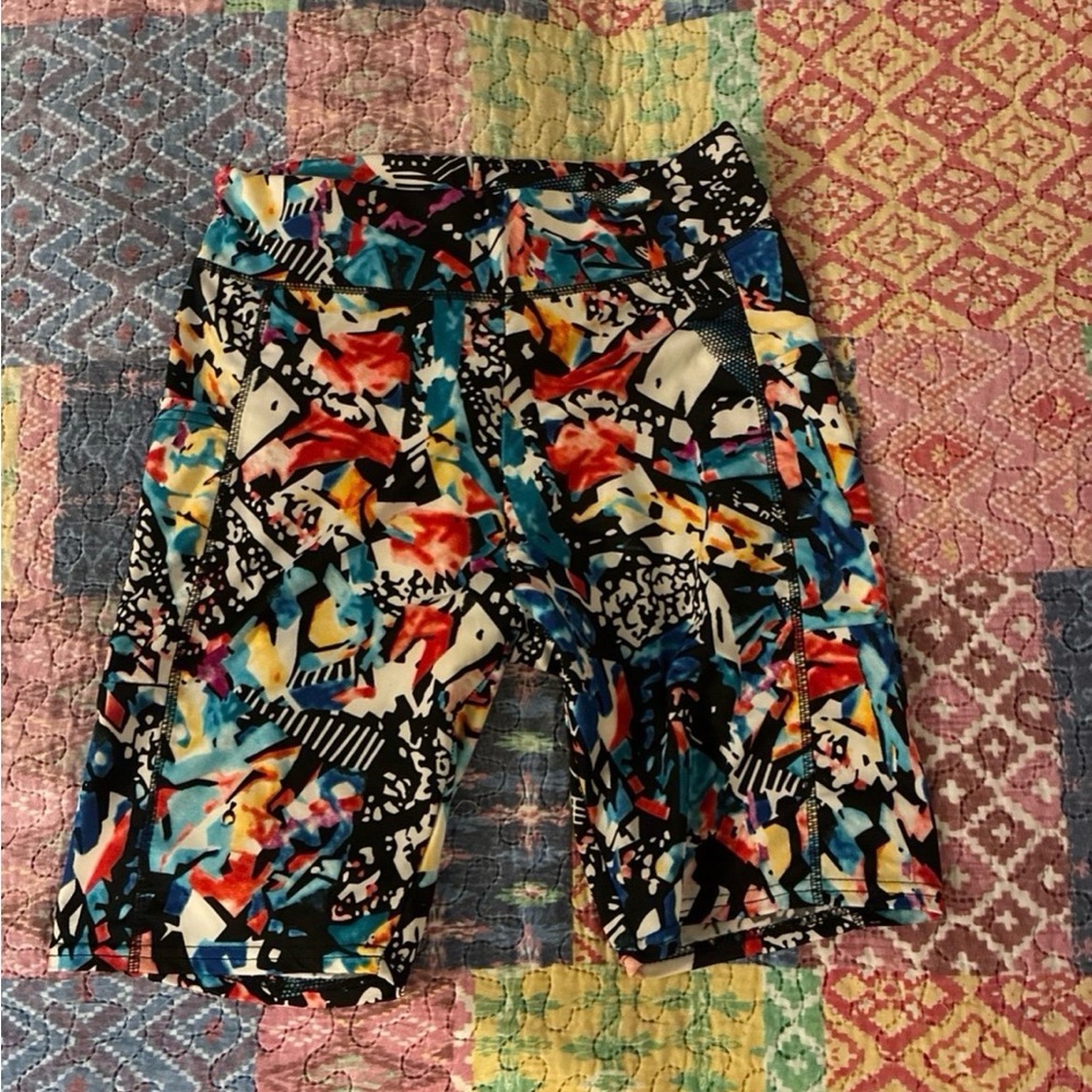 Colorful Abstract Print Athletic Bike Shorts
